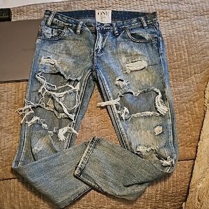 One Teaspoon Distressed Blue Jeans